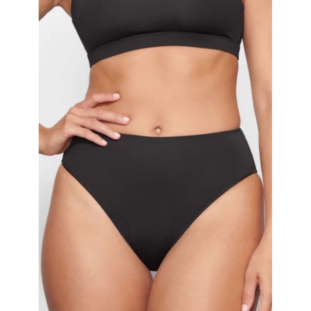 Skims NWT Recycled Swim Mid Waist Bottom Women's XL Black Resort Sleek Fit